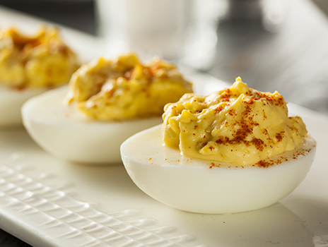 Tray of deviled eggs.