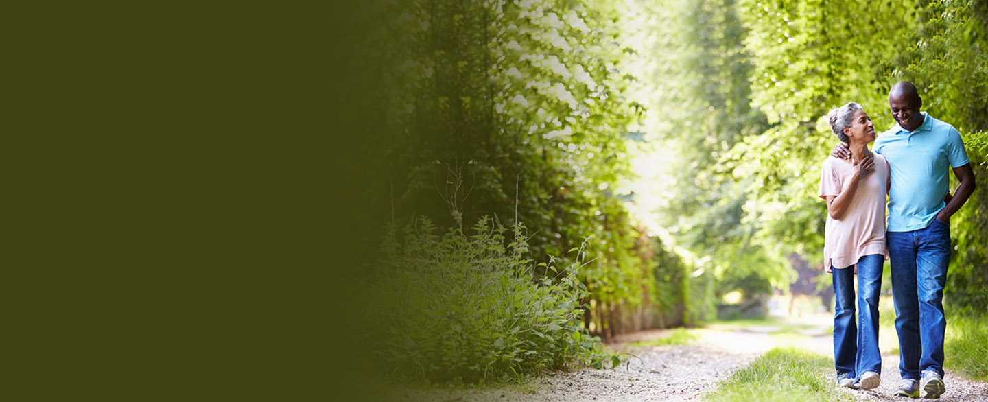 Couple walking in the woods