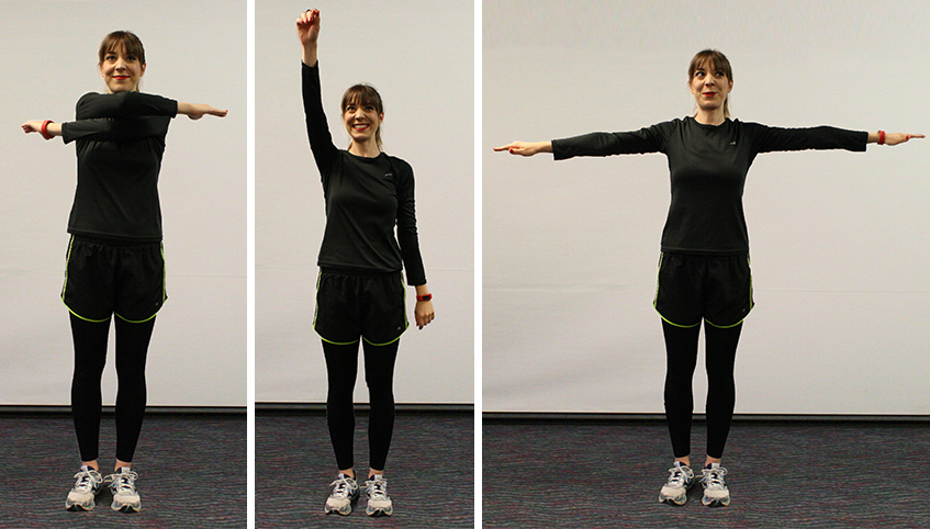 Women demonstrating dynamic stretching.