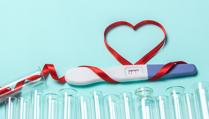 Pregnancy test and test tubes.