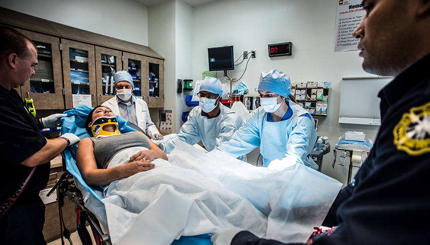 Patient being treated in trauma bay.