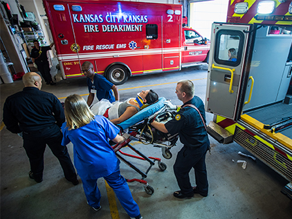 Incoming patient in ambulance bay