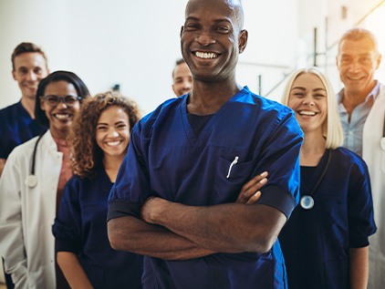 Group of happy doctors and researchers