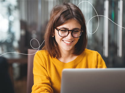 Happy woman on computer