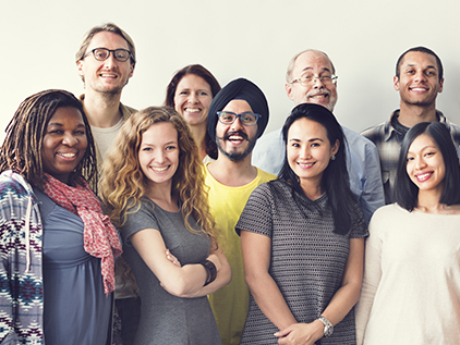 Diverse group of smiling people.