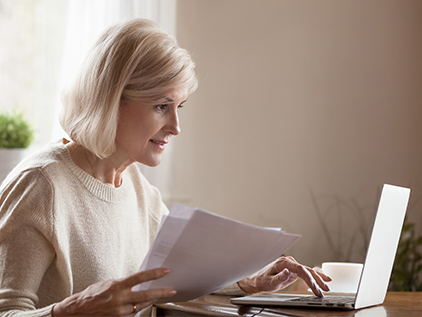 Woman using computer.