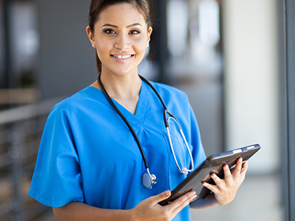 Nurse using iPad.