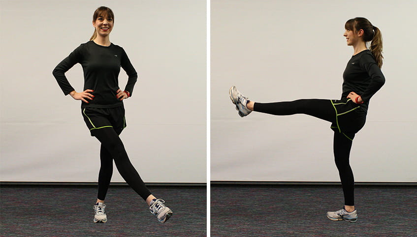 Women demonstrating dynamic stretching.