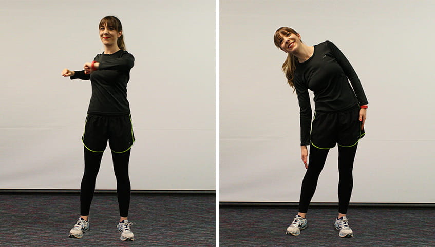 Women demonstrating dynamic stretching.