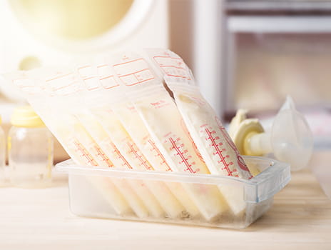 Pumped breast milk in storage bags
