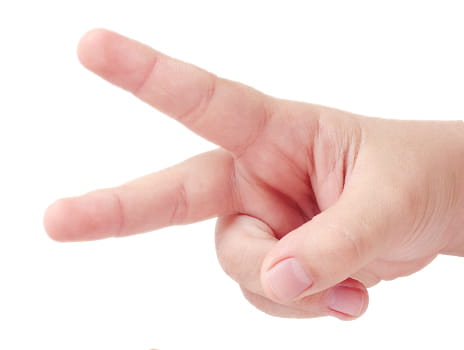 Kid's fingers in the shape of scissors.