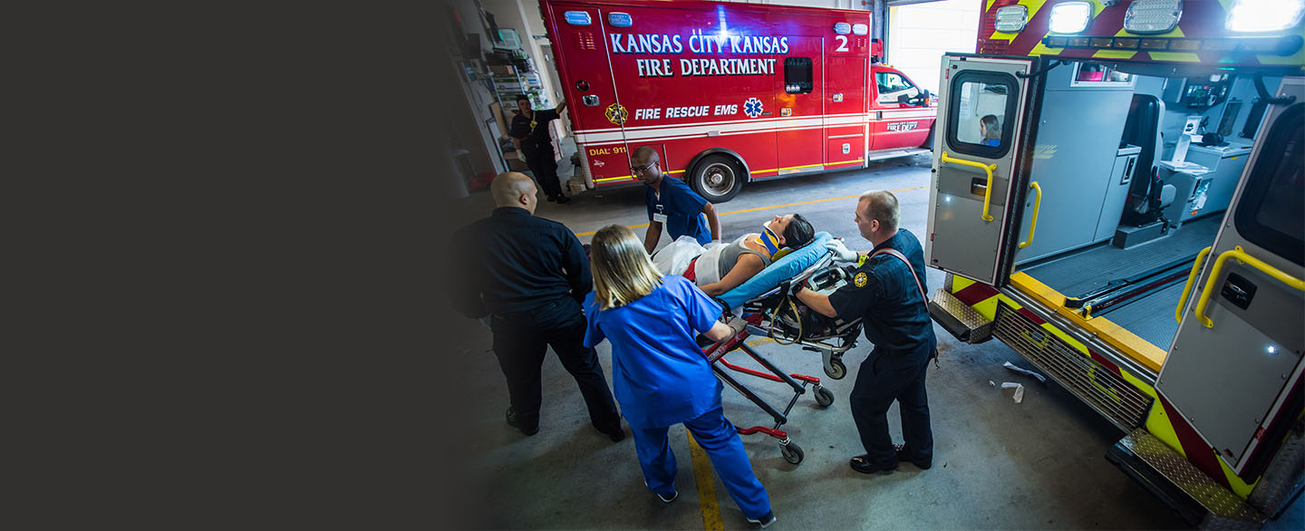 Patient coming into the Er though the ambulance bay.
